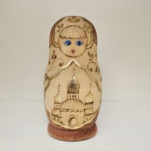 Vintage Exquisite Handmade, Wood-Burned, & Hand-Painted Matryoshka Nesting Dolls